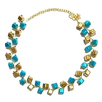 Light Weight Party Wear Jewellery Set For Women ( Brass Gold And Dark Blue)-thumb1