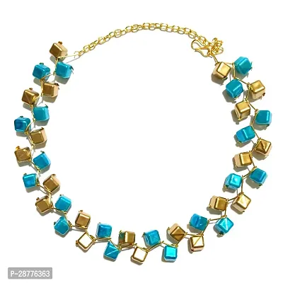 Light Weight Party Wear Jewellery Set For Women ( Brass Gold And Dark Blue)-thumb2