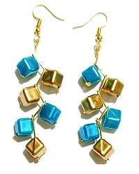 Light Weight Party Wear Jewellery Set For Women ( Brass Gold And Dark Blue)-thumb2