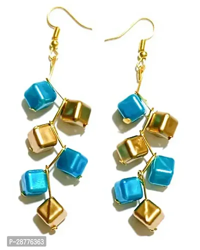 Light Weight Party Wear Jewellery Set For Women ( Brass Gold And Dark Blue)-thumb3