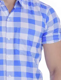 BASE 41 Men's Checkered Half Sleeves Light Blue Shirt(CHK_Shirt_LB_L_Light Blue_Large)-thumb4