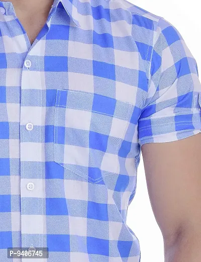 BASE 41 Men's Checkered Half Sleeves Light Blue Shirt(CHK_Shirt_LB_L_Light Blue_Large)-thumb5