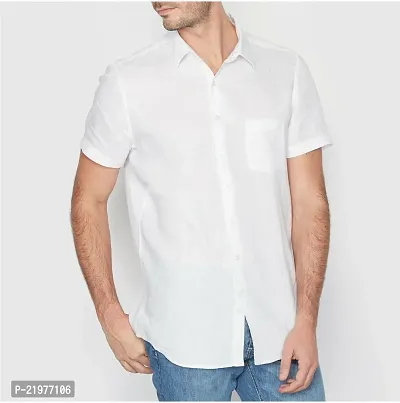 Reliable White Cotton Blend Short Sleeves Casual Shirt For Men