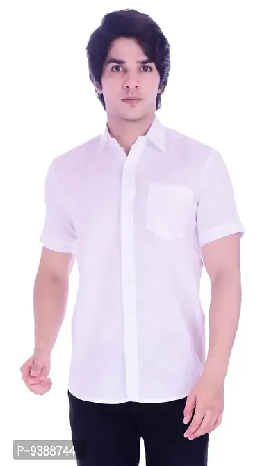 Stylish White Cotton Solid Casual Shirt For Men-thumb0