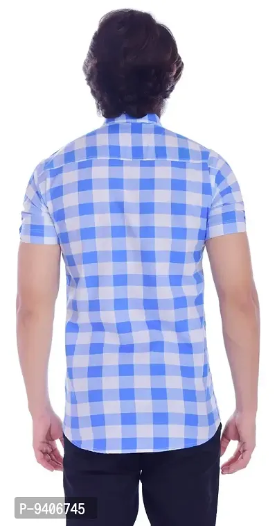 BASE 41 Men's Checkered Half Sleeves Light Blue Shirt(CHK_Shirt_LB_L_Light Blue_Large)-thumb2