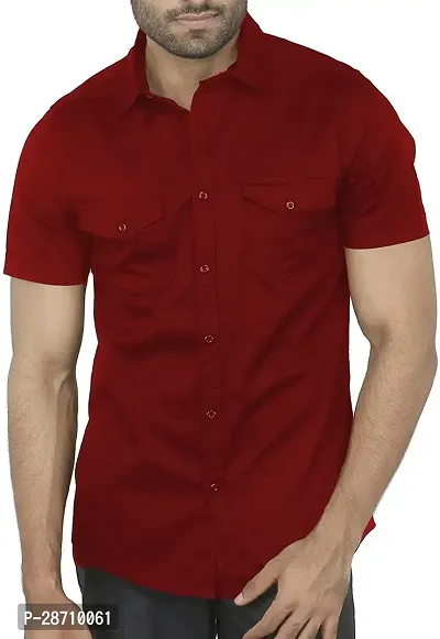 Trendy Maroon Cotton Blend Half Sleeve Solid Shirts for Men