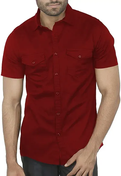 Trendy Blend Half Sleeve Solid Shirts for Men