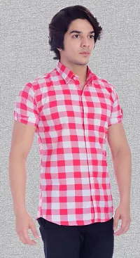 Reliable Pink Cotton Blend Short Sleeves Casual Shirt For Men-thumb2