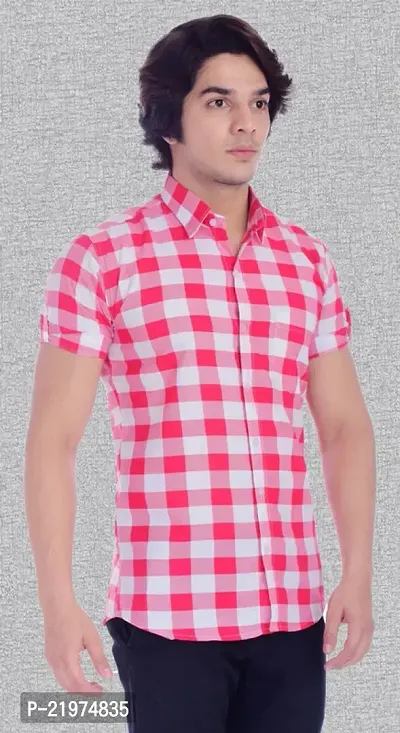 Reliable Pink Cotton Blend Short Sleeves Casual Shirt For Men-thumb3