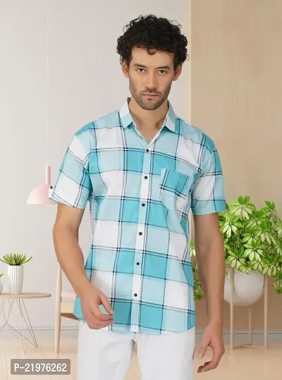 Reliable Blue Cotton Short Sleeves Casual Shirt For Men