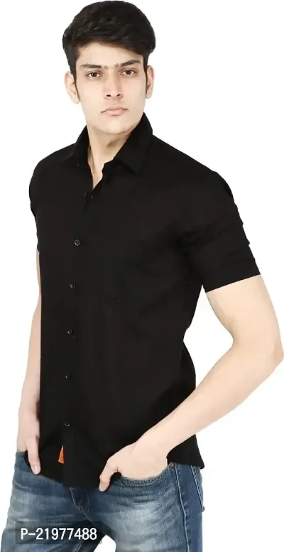 Reliable Black Cotton Blend Short Sleeves Casual Shirt For Men-thumb2