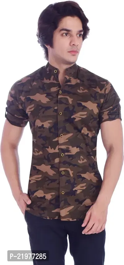 Reliable Brown Cotton Blend Short Sleeves Casual Shirt For Men