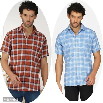 Trendy Multicoloured Cotton Blend Half Sleeve Checked Shirts for Men Pack Of 2-thumb0