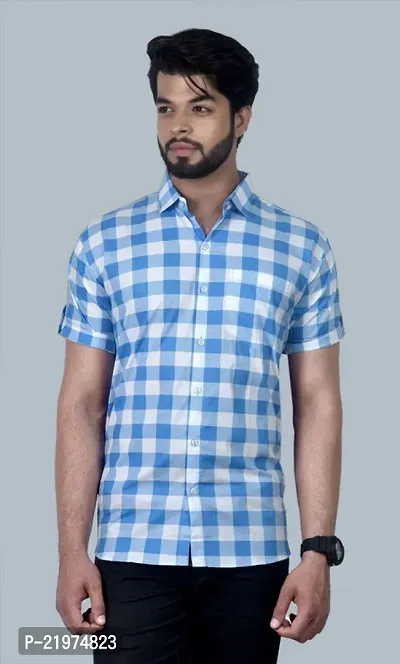 Reliable Blue Cotton Blend Short Sleeves Casual Shirt For Men