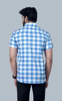 Reliable Blue Cotton Blend Short Sleeves Casual Shirt For Men-thumb1