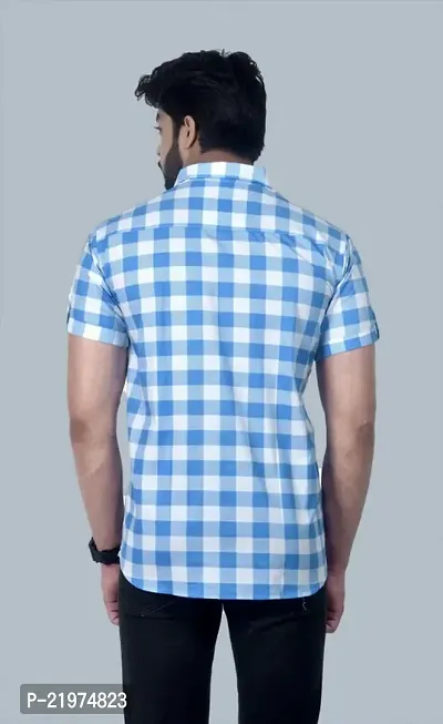 Reliable Blue Cotton Blend Short Sleeves Casual Shirt For Men-thumb2