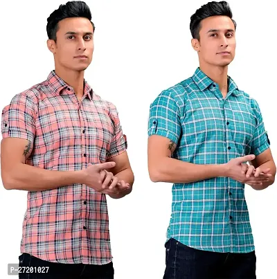 Stylish Cotton Blend Short Sleeves Casual Shirts For Men Pack Of 2-thumb0