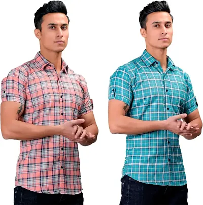 Stylish Blend Short Sleeves Casual Shirts For Men Pack Of 2