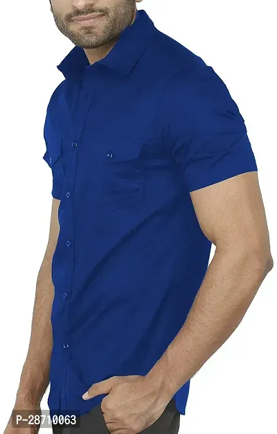 Trendy Blue Cotton Blend Half Sleeve Solid Shirts for Men-thumb3