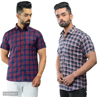 Reliable Multicoloured Cotton Blend Short Sleeves Casual Shirt For Men-thumb0