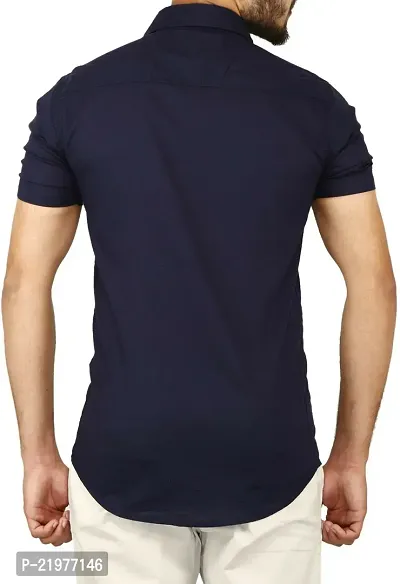 Reliable Blue Cotton Blend Short Sleeves Casual Shirt For Men-thumb2