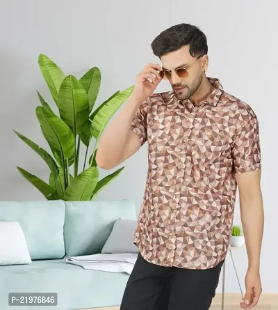 Reliable Brown Cotton Blend Short Sleeves Casual Shirt For Men