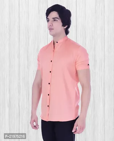 Reliable Peach Cotton Blend Short Sleeves Casual Shirt For Men-thumb3