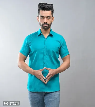 Reliable Green Cotton Blend Short Sleeves Casual Shirt For Men-thumb0