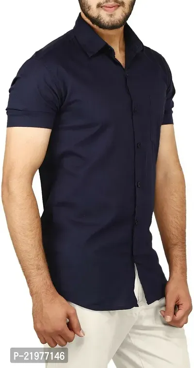 Reliable Blue Cotton Blend Short Sleeves Casual Shirt For Men-thumb3