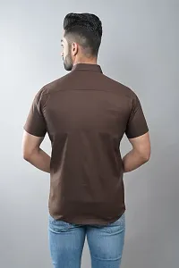 Reliable Brown Cotton Blend Short Sleeves Casual Shirt For Men-thumb1