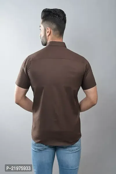 Reliable Brown Cotton Blend Short Sleeves Casual Shirt For Men-thumb2