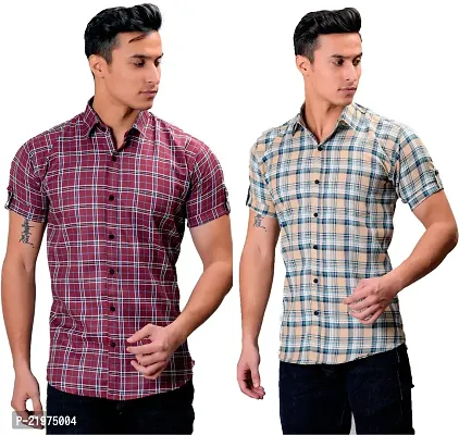 Reliable Multicoloured Cotton Blend Short Sleeves Casual Shirt For Men-thumb0