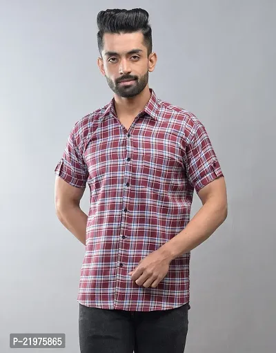 Reliable Maroon Cotton Blend Short Sleeves Casual Shirt For Men-thumb0