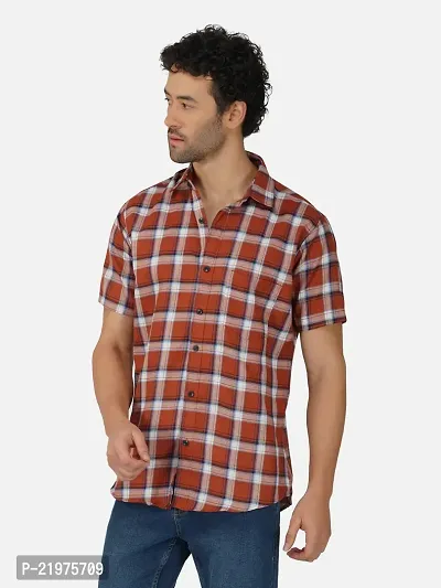 Reliable Brown Cotton Blend Short Sleeves Casual Shirt For Men-thumb3