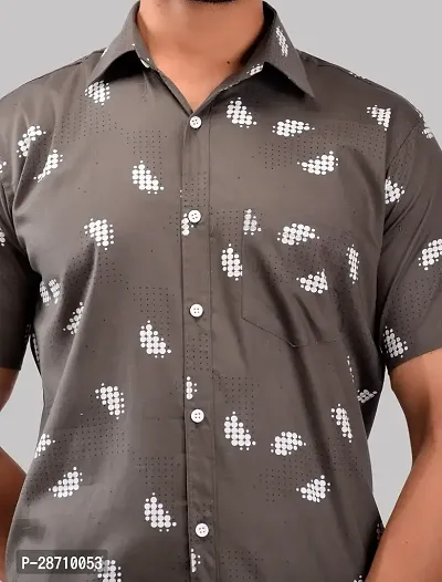 Trendy Grey Cotton Half Sleeve Printed Shirts for Men-thumb5