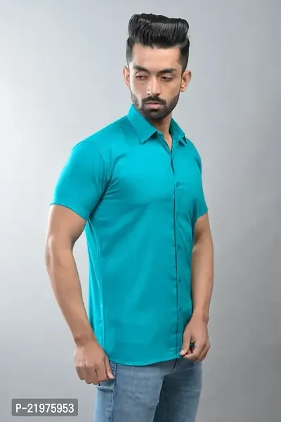 Reliable Green Cotton Blend Short Sleeves Casual Shirt For Men-thumb3