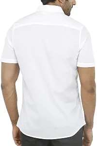 Trendy White Cotton Blend Half Sleeve Solid Shirts for Men-thumb1