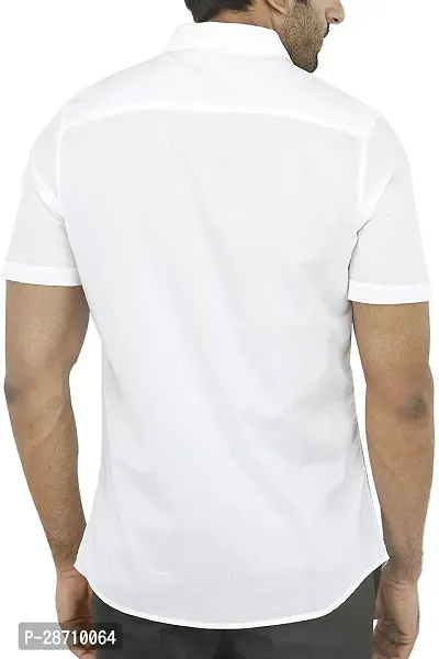 Trendy White Cotton Blend Half Sleeve Solid Shirts for Men-thumb2