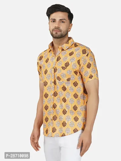 Trendy Yellow Cotton Blend Half Sleeve Printed Shirts for Men-thumb3