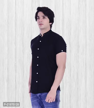 Reliable Black Cotton Blend Short Sleeves Casual Shirt For Men-thumb3