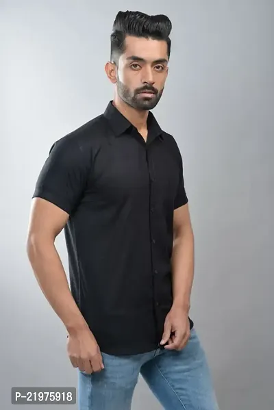 Reliable Black Cotton Blend Short Sleeves Casual Shirt For Men-thumb3