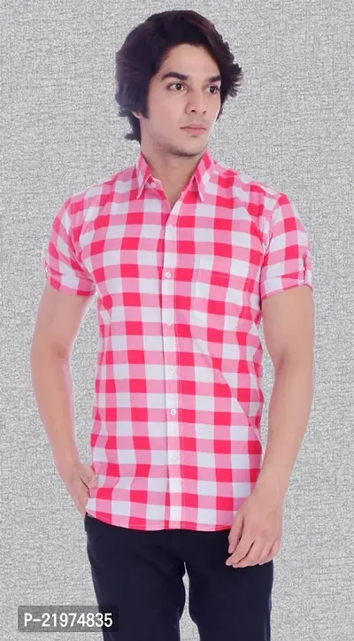 Reliable Pink Cotton Blend Short Sleeves Casual Shirt For Men-thumb0