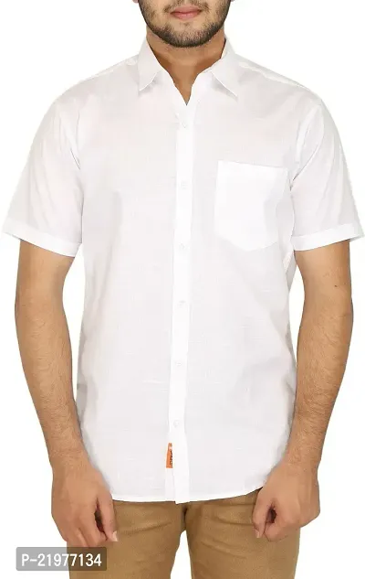 Reliable White Cotton Blend Short Sleeves Casual Shirt For Men-thumb0
