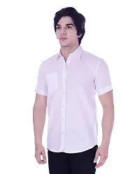 Stylish White Cotton Solid Casual Shirt For Men-thumb3