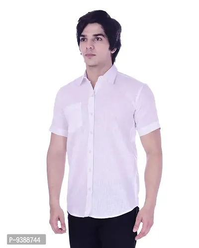 Stylish White Cotton Solid Casual Shirt For Men-thumb4