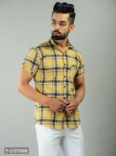 Reliable Beige Cotton Short Sleeves Casual Shirt For Men-thumb3