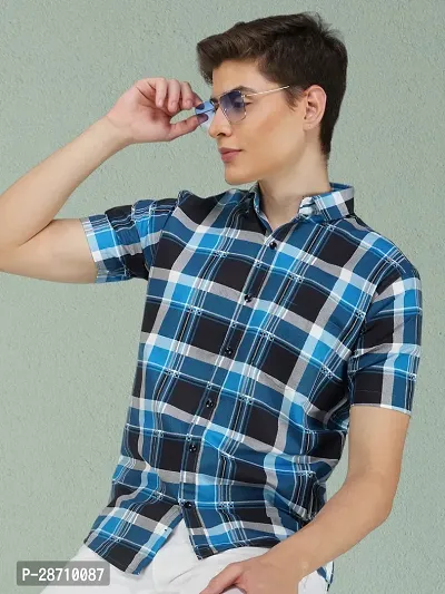 Trendy Multicoloured Cotton Blend Half Sleeve Checked Shirts for Men-thumb0