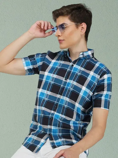 Trendy Blend Half Sleeve Checked Shirts for Men