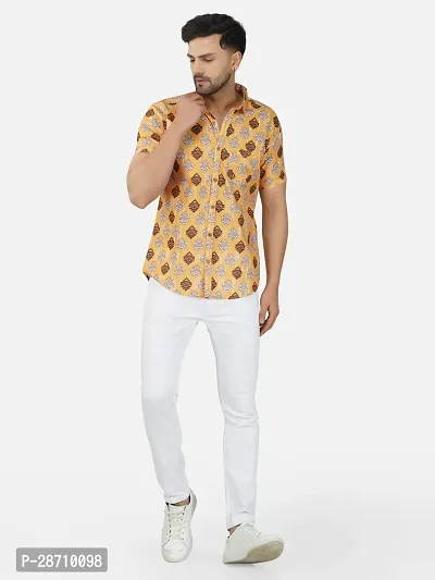 Trendy Yellow Cotton Blend Half Sleeve Printed Shirts for Men-thumb5