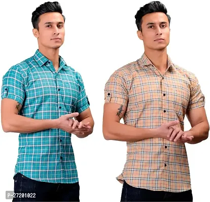 Stylish Cotton Blend Short Sleeves Casual Shirts For Men Pack Of 2-thumb0